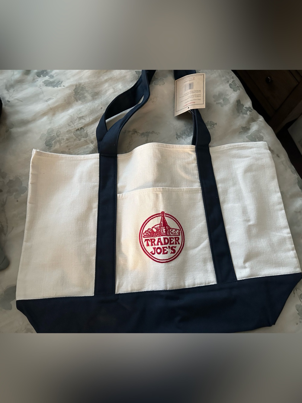 Trader Joe’s White and Navy large Canvas Tote Bag